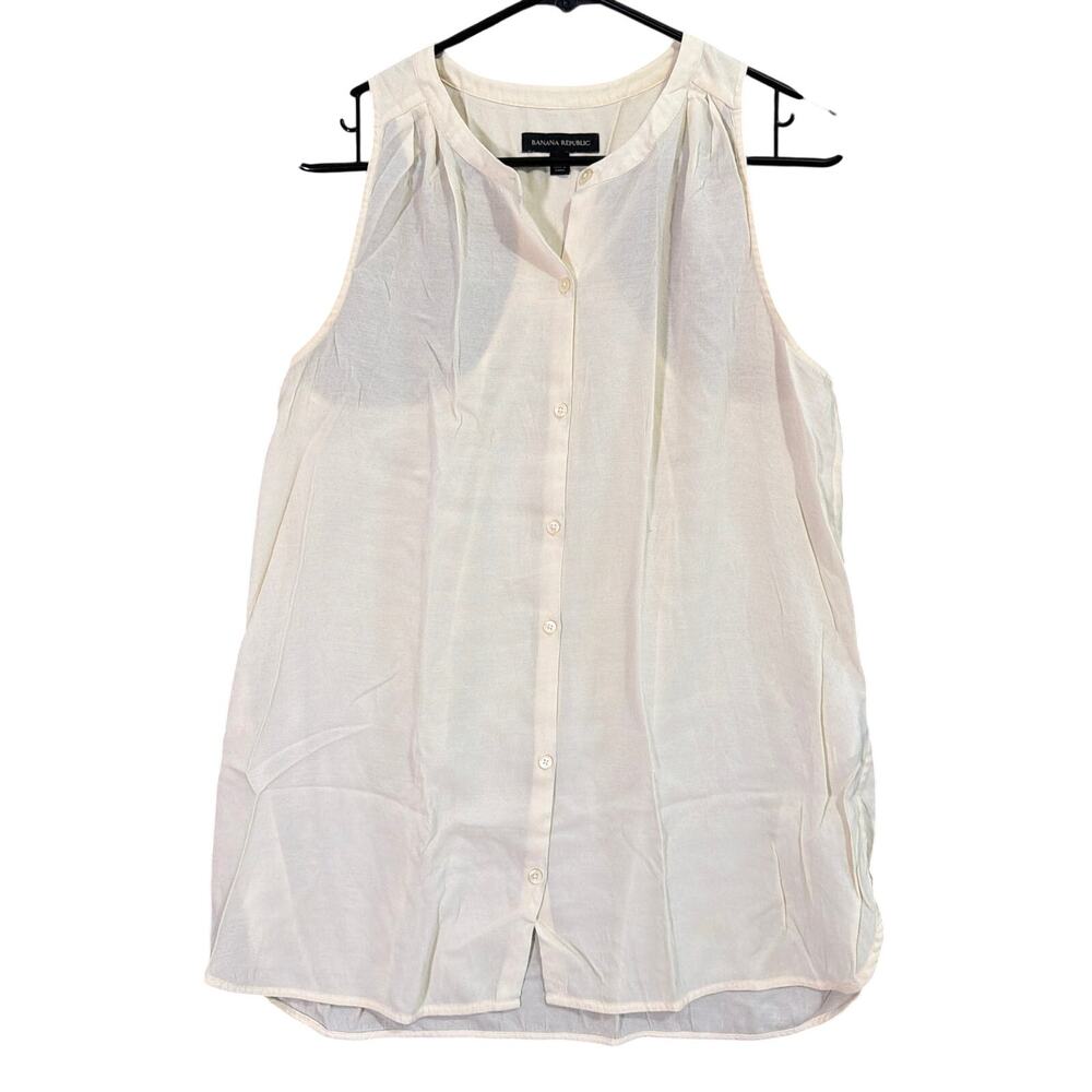 Banana Republic Womens Blouse Beige Button Down Halter Tank Sheer Medium